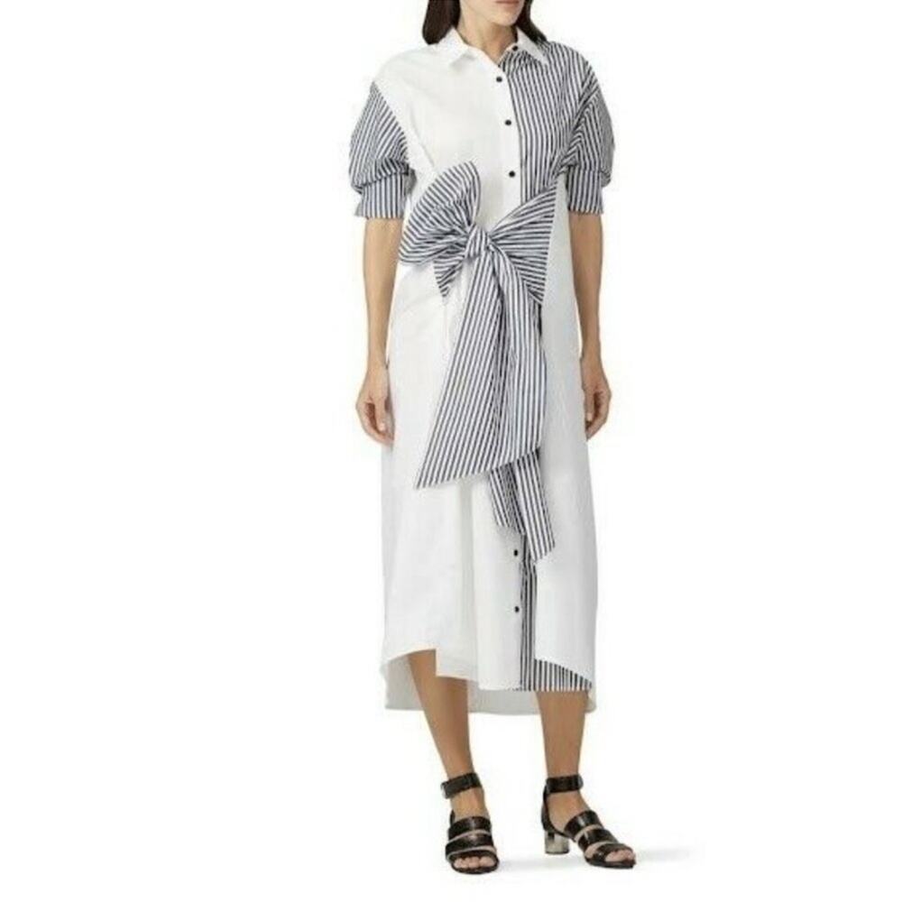 TOME Black White Striped Tie Front Shirt Dress in Size 6